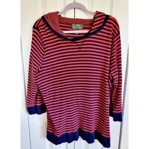 Lauren Ralph Lauren 3X Womens Hoodie Red‎ Navy Stripes Cotton Pullover